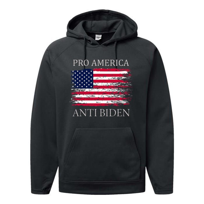 Pro America Anti Biden Flag Impeach Joe Biden Anti Biden Performance Fleece Hoodie