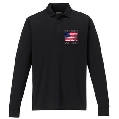 Pro America Anti Biden Flag Impeach Joe Biden Anti Biden Performance Long Sleeve Polo