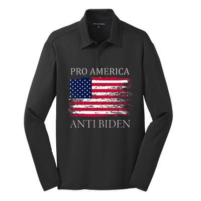 Pro America Anti Biden Flag Impeach Joe Biden Anti Biden Silk Touch Performance Long Sleeve Polo