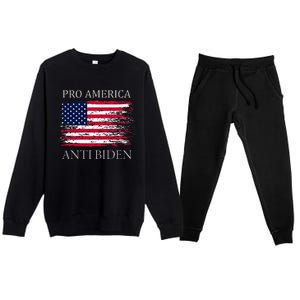 Pro America Anti Biden Flag Impeach Joe Biden Anti Biden Premium Crewneck Sweatsuit Set