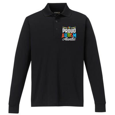 Proud Autism Auntie Awareness Support Performance Long Sleeve Polo