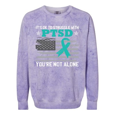 Ptsd Awareness American Flag Us Veteran Teal Ribbon Ptsd Gift Colorblast Crewneck Sweatshirt