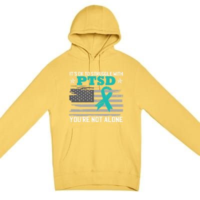 Ptsd Awareness American Flag Us Veteran Teal Ribbon Ptsd Gift Premium Pullover Hoodie