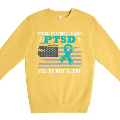 Ptsd Awareness American Flag Us Veteran Teal Ribbon Ptsd Gift Premium Crewneck Sweatshirt