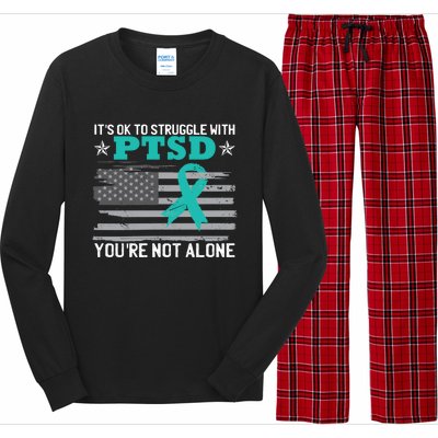 Ptsd Awareness American Flag Us Veteran Teal Ribbon Ptsd Gift Long Sleeve Pajama Set