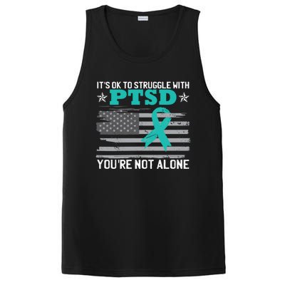 Ptsd Awareness American Flag Us Veteran Teal Ribbon Ptsd Gift PosiCharge Competitor Tank