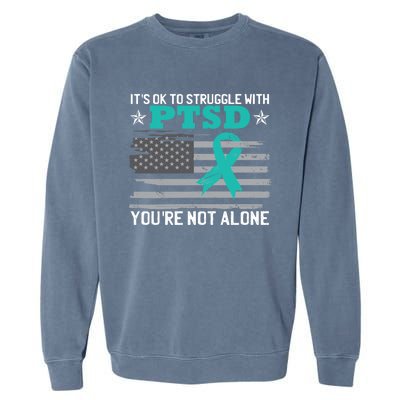 Ptsd Awareness American Flag Us Veteran Teal Ribbon Ptsd Gift Garment-Dyed Sweatshirt