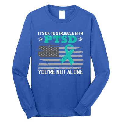 Ptsd Awareness American Flag Us Veteran Teal Ribbon Ptsd Gift Long Sleeve Shirt