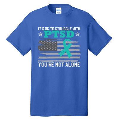 Ptsd Awareness American Flag Us Veteran Teal Ribbon Ptsd Gift Tall T-Shirt