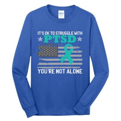 Ptsd Awareness American Flag Us Veteran Teal Ribbon Ptsd Gift Tall Long Sleeve T-Shirt