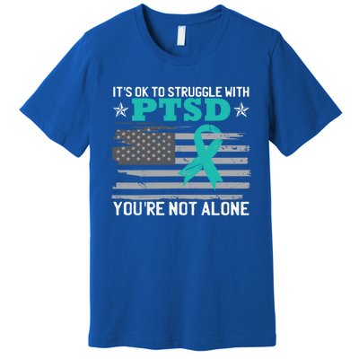 Ptsd Awareness American Flag Us Veteran Teal Ribbon Ptsd Gift Premium T-Shirt