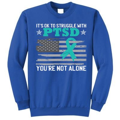 Ptsd Awareness American Flag Us Veteran Teal Ribbon Ptsd Gift Tall Sweatshirt