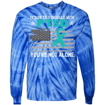 Ptsd Awareness American Flag Us Veteran Teal Ribbon Ptsd Gift Tie-Dye Long Sleeve Shirt