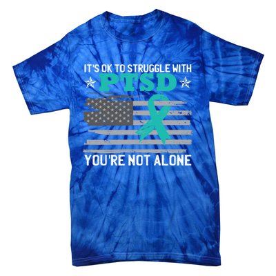 Ptsd Awareness American Flag Us Veteran Teal Ribbon Ptsd Gift Tie-Dye T-Shirt