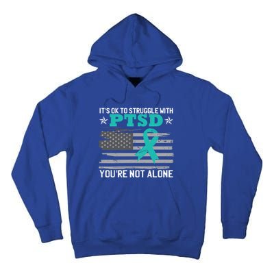 Ptsd Awareness American Flag Us Veteran Teal Ribbon Ptsd Gift Tall Hoodie