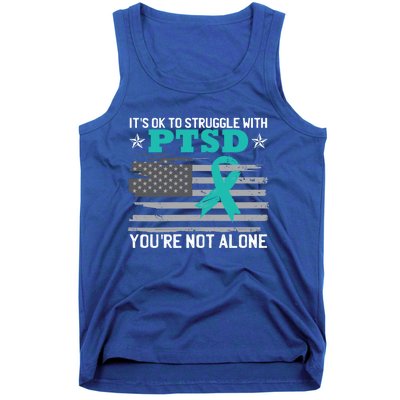 Ptsd Awareness American Flag Us Veteran Teal Ribbon Ptsd Gift Tank Top