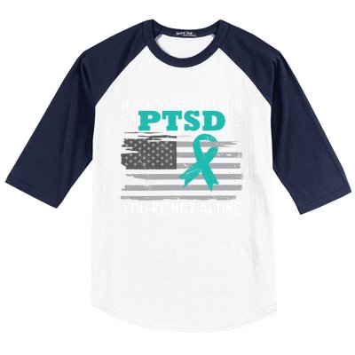 Ptsd Awareness American Flag Us Veteran Teal Ribbon Ptsd Gift Baseball Sleeve Shirt