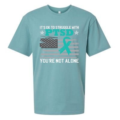 Ptsd Awareness American Flag Us Veteran Teal Ribbon Ptsd Gift Sueded Cloud Jersey T-Shirt