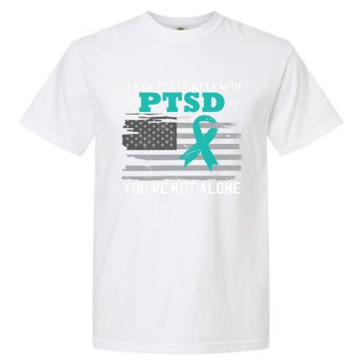 Ptsd Awareness American Flag Us Veteran Teal Ribbon Ptsd Gift Garment-Dyed Heavyweight T-Shirt