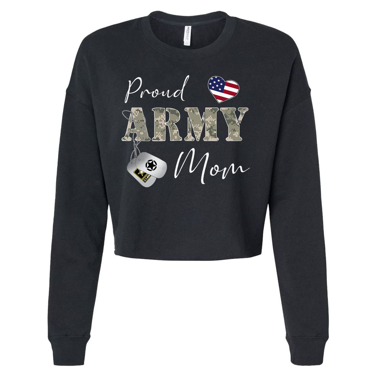 Proud American Army Mom Cropped Pullover Crew