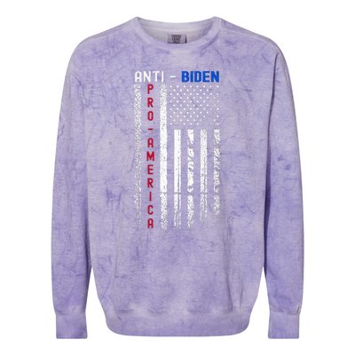 Pro America Anti Biden On Back. Usa Flag Grunge Colorblast Crewneck Sweatshirt