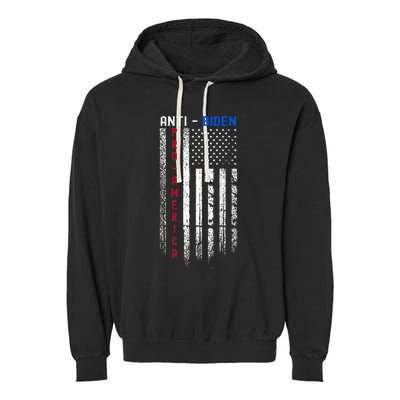 Pro America Anti Biden On Back. Usa Flag Grunge Garment-Dyed Fleece Hoodie