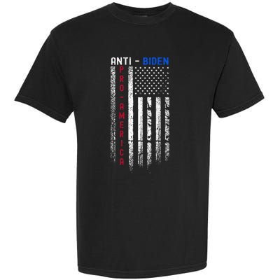 Pro America Anti Biden On Back. Usa Flag Grunge Garment-Dyed Heavyweight T-Shirt