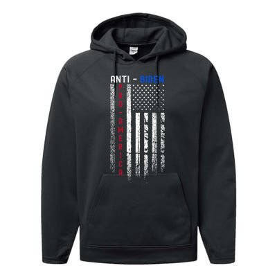 Pro America Anti Biden On Back. Usa Flag Grunge Performance Fleece Hoodie