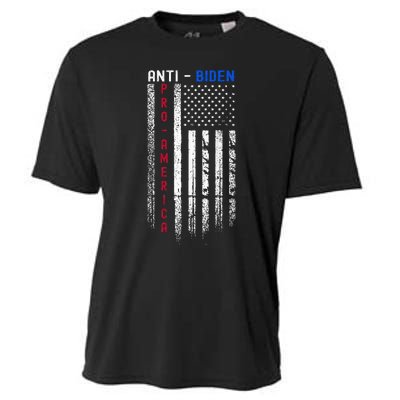 Pro America Anti Biden On Back. Usa Flag Grunge Cooling Performance Crew T-Shirt