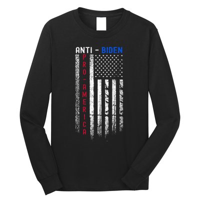 Pro America Anti Biden On Back. Usa Flag Grunge Long Sleeve Shirt