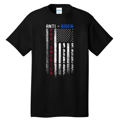 Pro America Anti Biden On Back. Usa Flag Grunge Tall T-Shirt