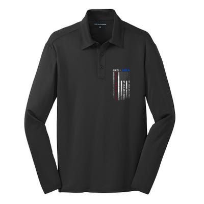 Pro America Anti Biden On Back. Usa Flag Grunge Silk Touch Performance Long Sleeve Polo