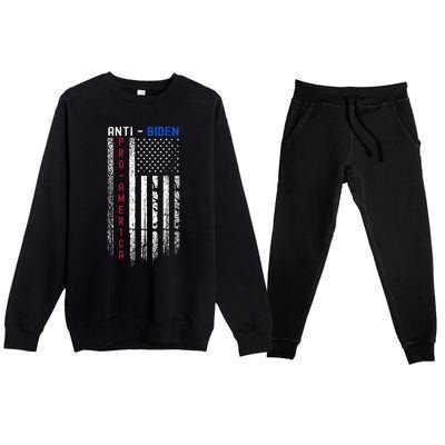 Pro America Anti Biden On Back. Usa Flag Grunge Premium Crewneck Sweatsuit Set