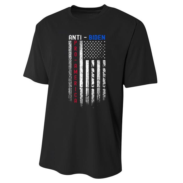 Pro America Anti Biden On Back. Usa Flag Grunge Performance Sprint T-Shirt