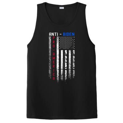 Pro America Anti Biden On Back. Usa Flag Grunge PosiCharge Competitor Tank