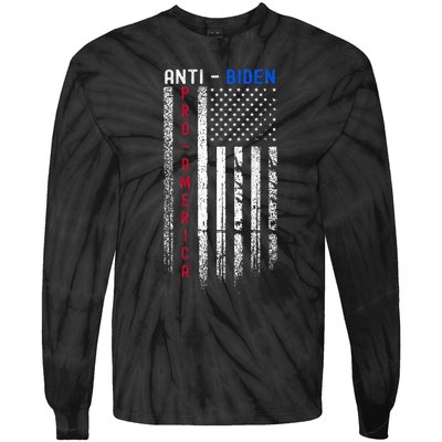 Pro America Anti Biden On Back. Usa Flag Grunge Tie-Dye Long Sleeve Shirt