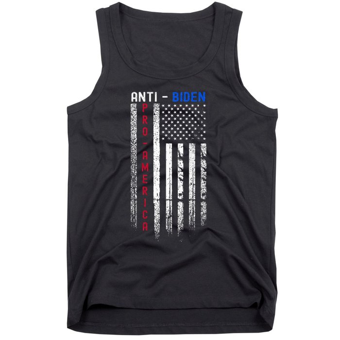 Pro America Anti Biden On Back. Usa Flag Grunge Tank Top