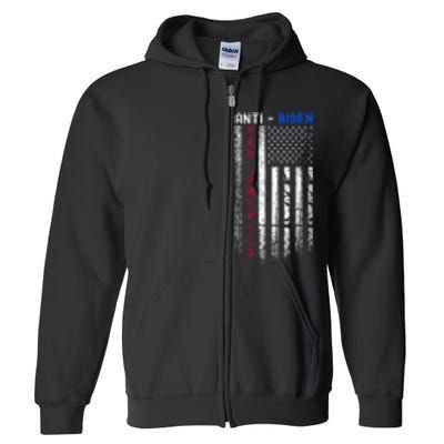 Pro America Anti Biden On Back. Usa Flag Grunge Full Zip Hoodie