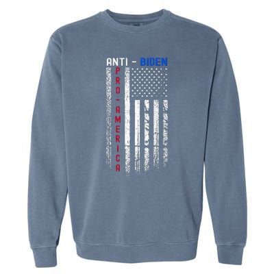 Pro America Anti Biden On Back. Usa Flag Grunge Garment-Dyed Sweatshirt