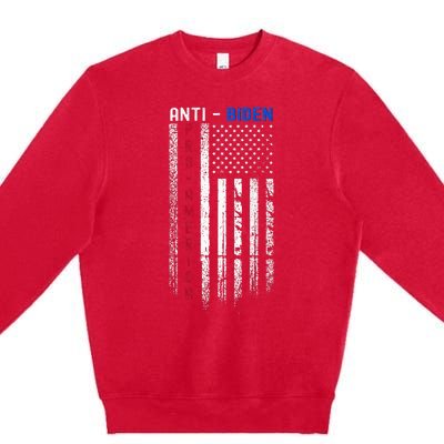 Pro America Anti Biden On Back. Usa Flag Grunge Premium Crewneck Sweatshirt