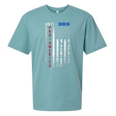 Pro America Anti Biden On Back. Usa Flag Grunge Sueded Cloud Jersey T-Shirt