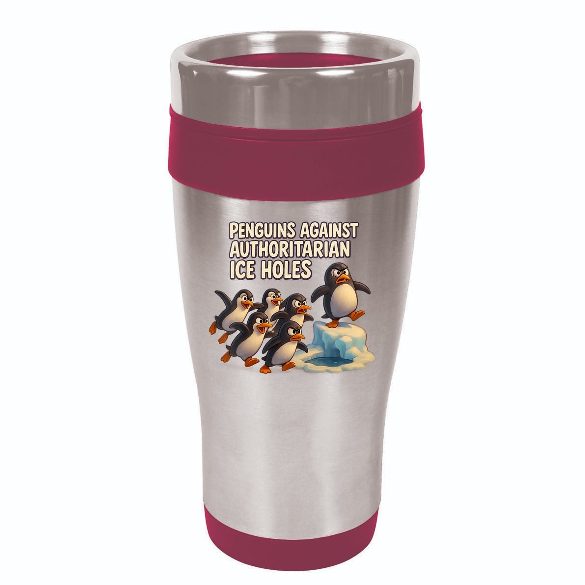 Penguins Against Authoritarian Ice Holes Sarcastic V-Neck  16oz Travel Tumbler