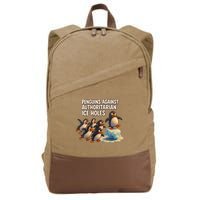 Penguins Against Authoritarian Ice Holes Sarcastic V-Neck  Cotton Canvas Backpack