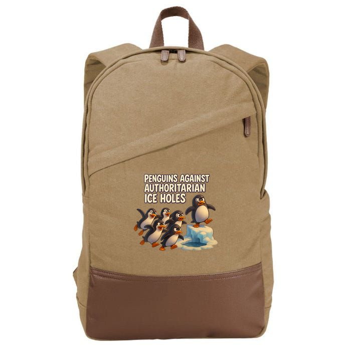 Penguins Against Authoritarian Ice Holes Sarcastic V-Neck  Cotton Canvas Backpack