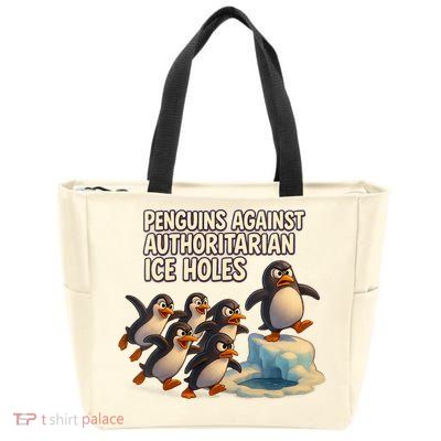Penguins Against Authoritarian Ice Holes Sarcastic V-Neck  Zip Tote Bag