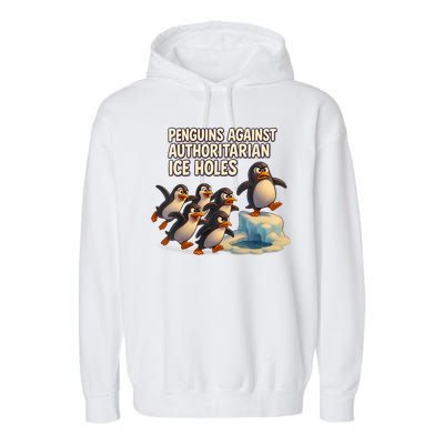 Penguins Against Authoritarian Ice Holes Sarcastic V-Neck  Garment-Dyed Fleece Hoodie