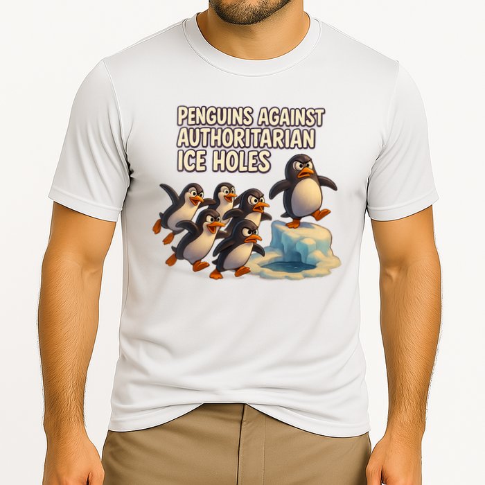 Penguins Against Authoritarian Ice Holes Sarcastic V-Neck  Cooling Performance Crew T-Shirt