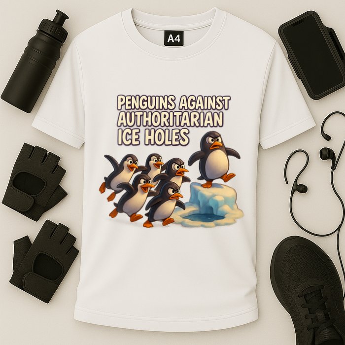 Penguins Against Authoritarian Ice Holes Sarcastic V-Neck  Cooling Performance Crew T-Shirt