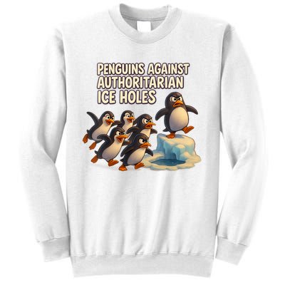 Penguins Against Authoritarian Ice Holes Sarcastic V-Neck  Sweatshirt