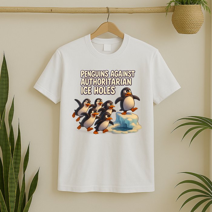 Penguins Against Authoritarian Ice Holes Sarcastic V-Neck  T-Shirt